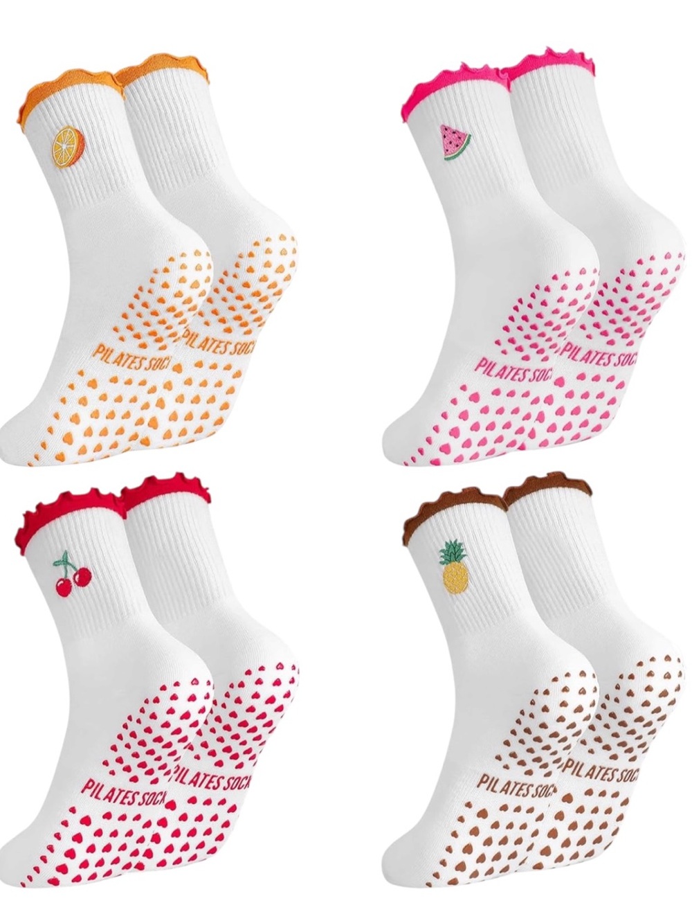NWT Pilates/Yoga Women’s Anti-Slip Fruit Embroidered 4 Pack Crew Socks